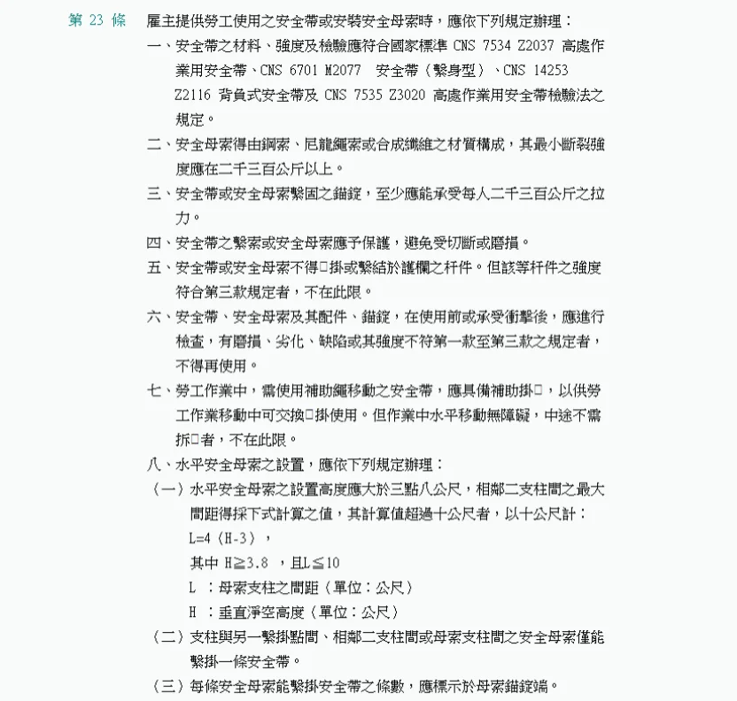 🔺營造業安全衛生設施規則第二章第二十三條