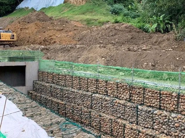 永久滯洪沉砂池石籠施工後
