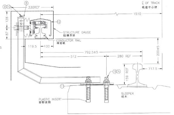 典型的導電軌安裝設計圖