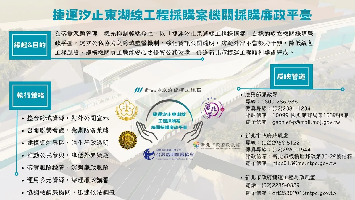 運汐止東湖線工程採購案機關採購廉政平臺宣導圖片