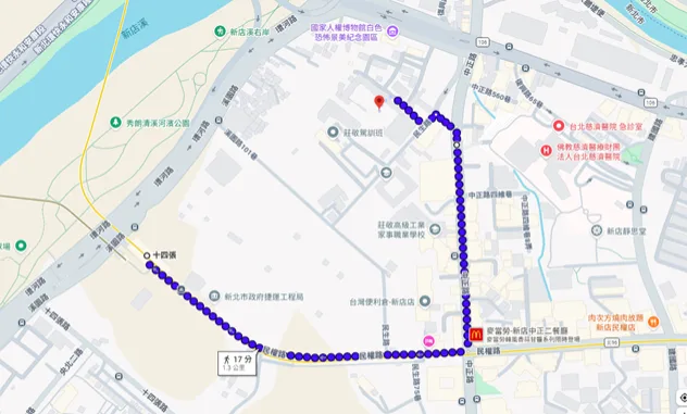 捷運十四張站走路前往路線