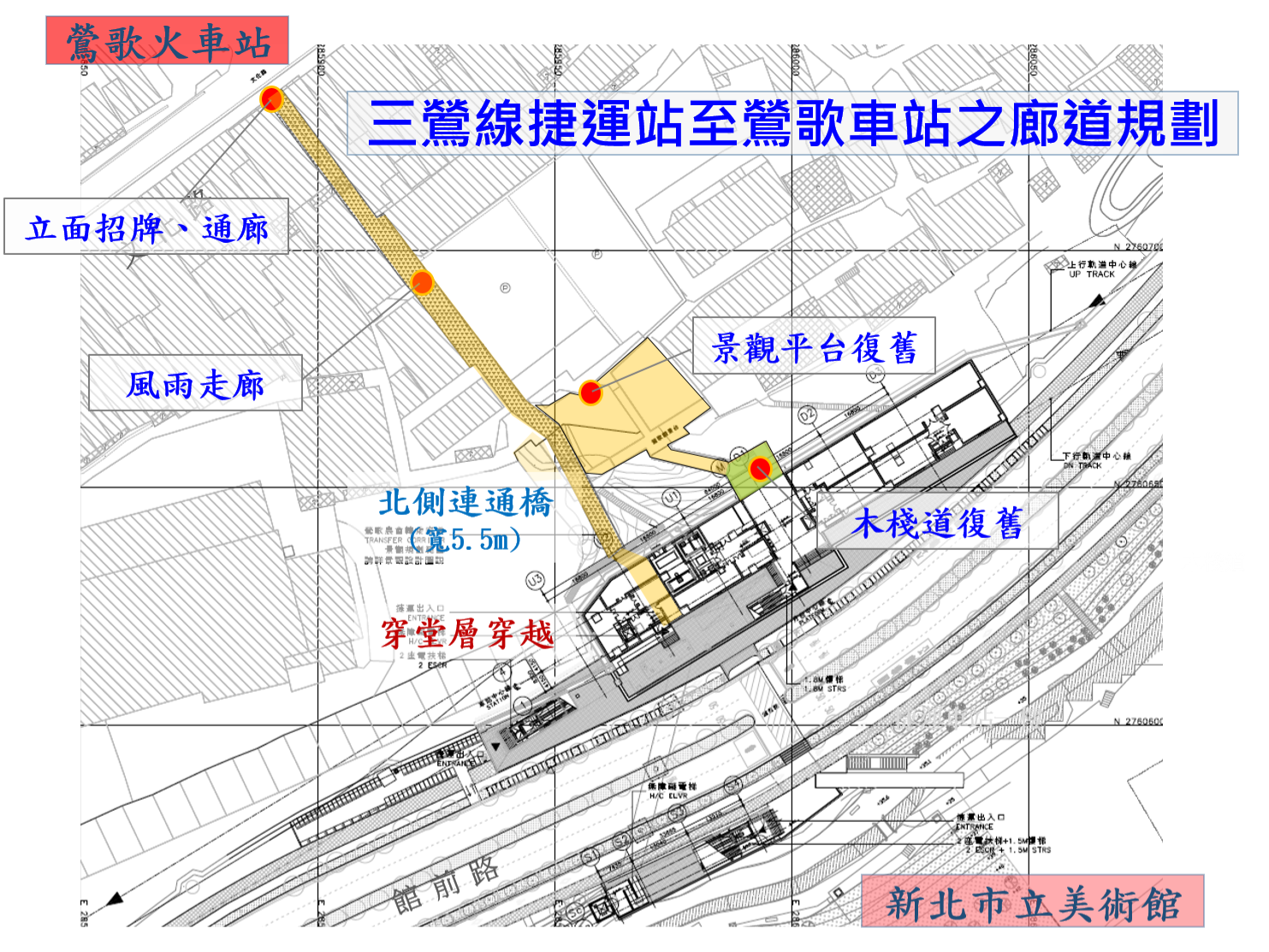捷運三鶯線鶯歌車站農會通廊細部設計圖說(尚未核定，依核定為准)