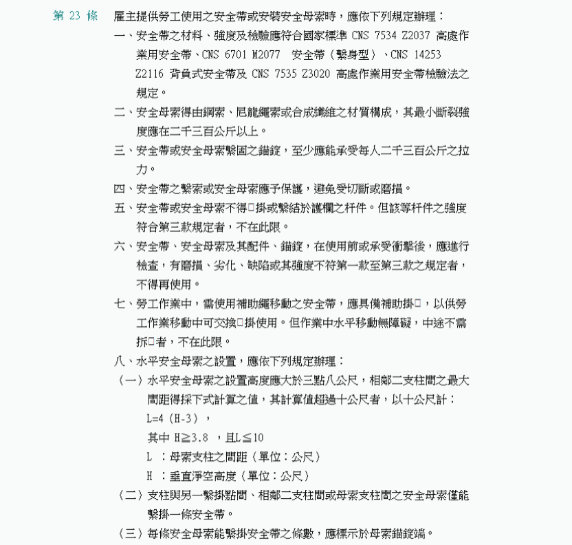🔺營造業安全衛生設施規則第二章第二十三條