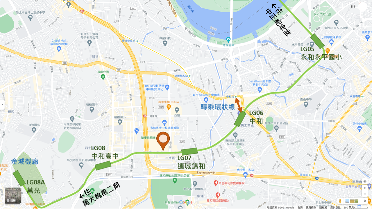 LG07站與中央避車線位置