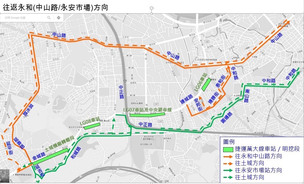 （圖說：工區及建議改道圖）