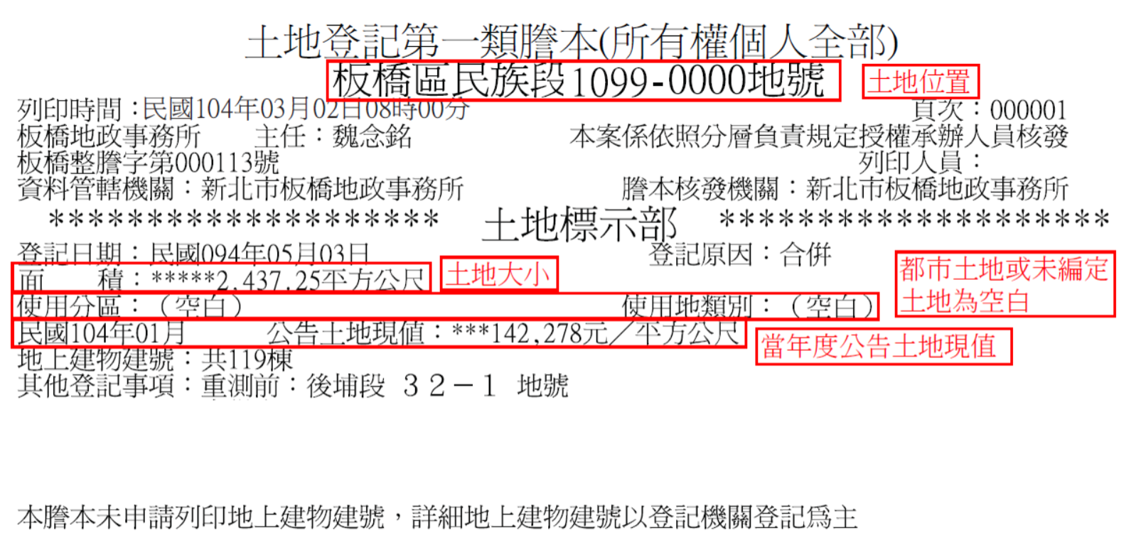 謄本標示部