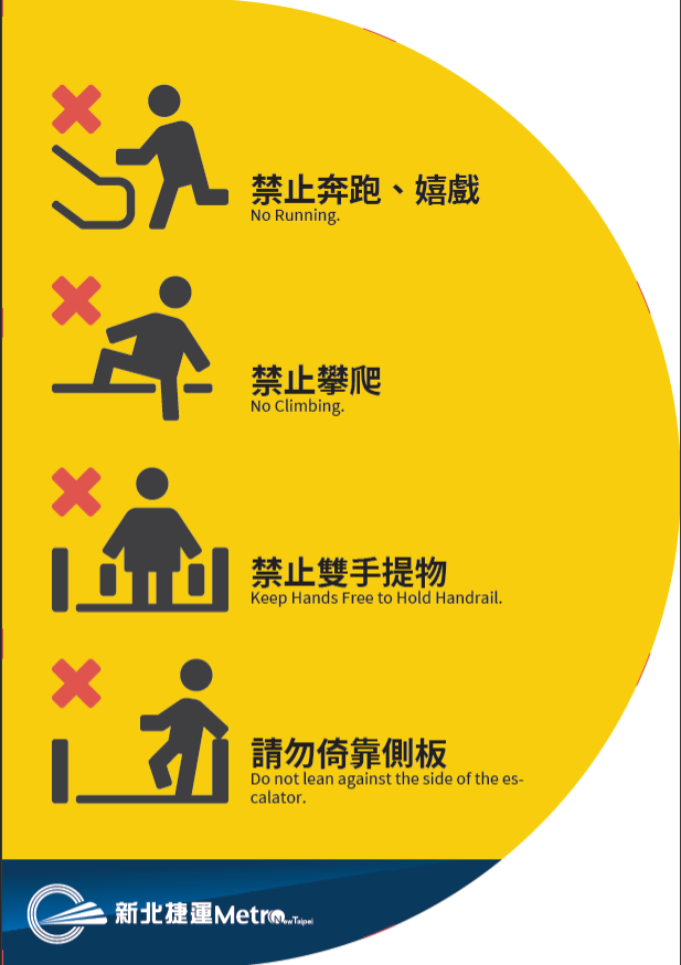 電扶梯安全宣導（上扶梯前，兩側扶手帶下方玻璃均有設置）