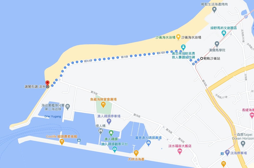 從沙崙站步行約13分鐘到達望「望高樓燈塔遺址」