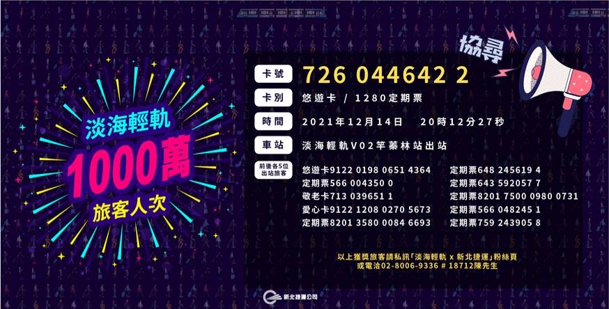 淡海輕軌巡找第千萬次幸運兒！