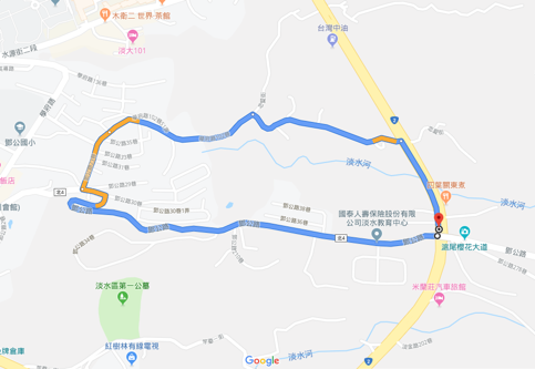 (圖說：以前從淡金(鄧公路下方)到鄧公路，開車要繞一大圈，約2.6公里、6分鐘。