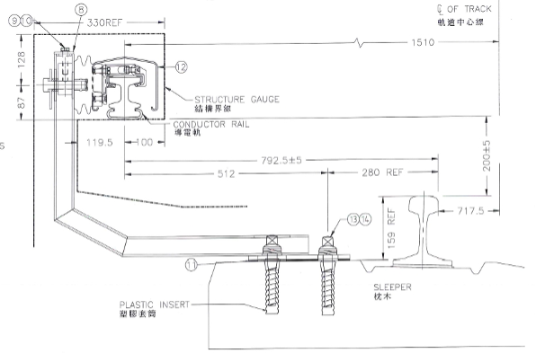 典型的導電軌安裝設計圖