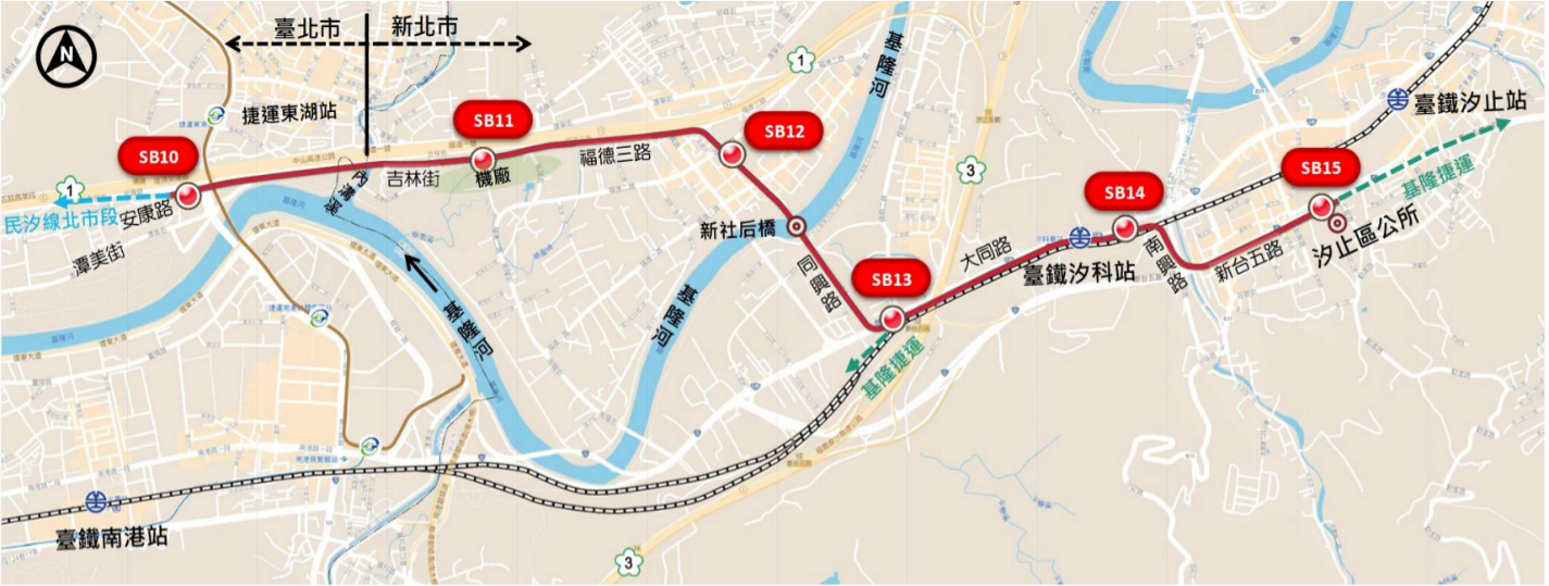 汐東線捷運路線示意圖