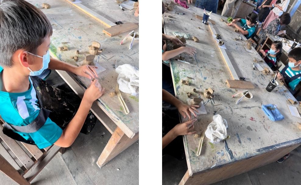 學生們認真捏製自己的作品