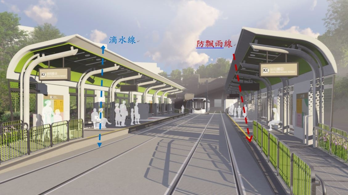 安坑輕軌車站滴水線與防飄雨線示意圖