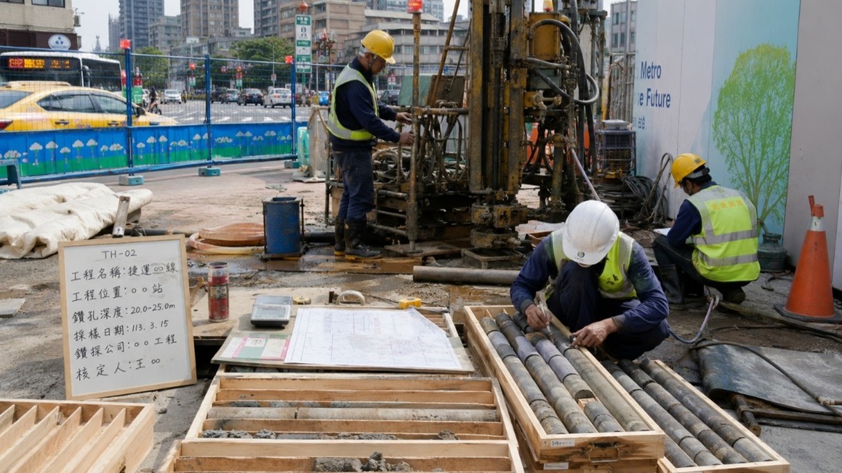 捷運工程施工前的地質調查現場示意圖